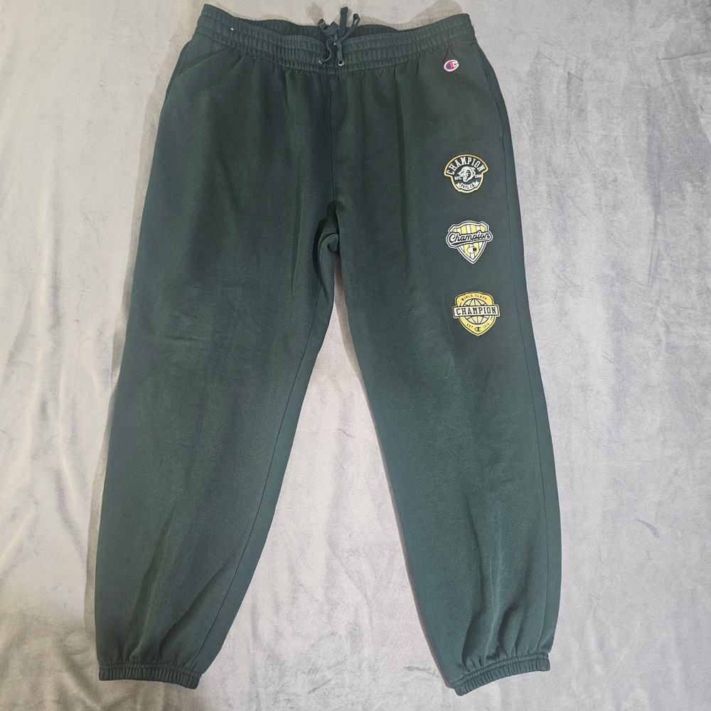 Champion Mens Forest Green Patch Logo Fleece Sweatpants Joggers XL 033